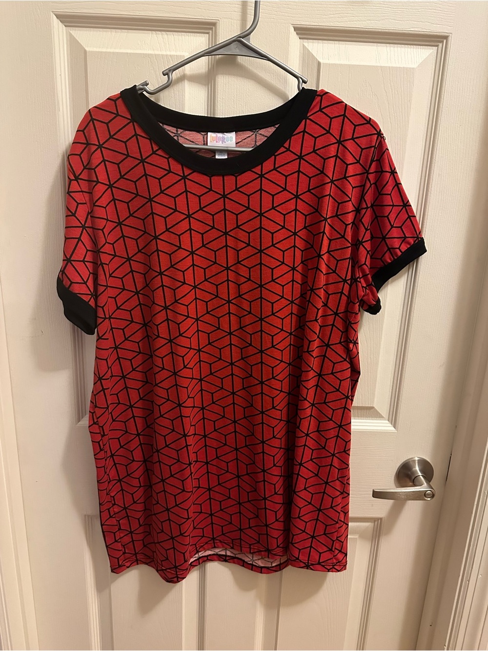 LuLaRoe Red Geometric Top with Black Trim